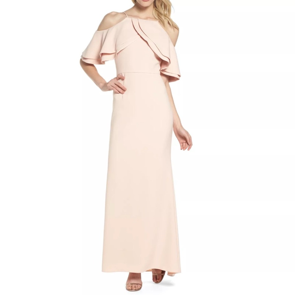Sz.12 Eliza J Ruffle Cold Shoulder Halter Dress